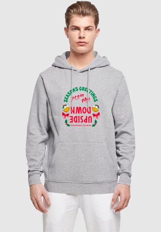 ABSOLUTE CULT Sweatshirt 'Stranger Things - Upside Down Seasons Greetings' in Grey: front