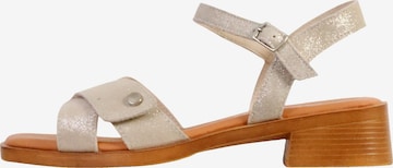 The Divine Factory Sandaal 'Alénoa-Sandalen aus Leder mit Absatz' in Goud: voorkant