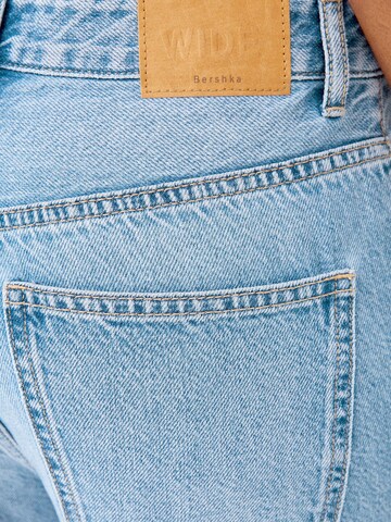Bershka Široký strih Džínsy - Modrá