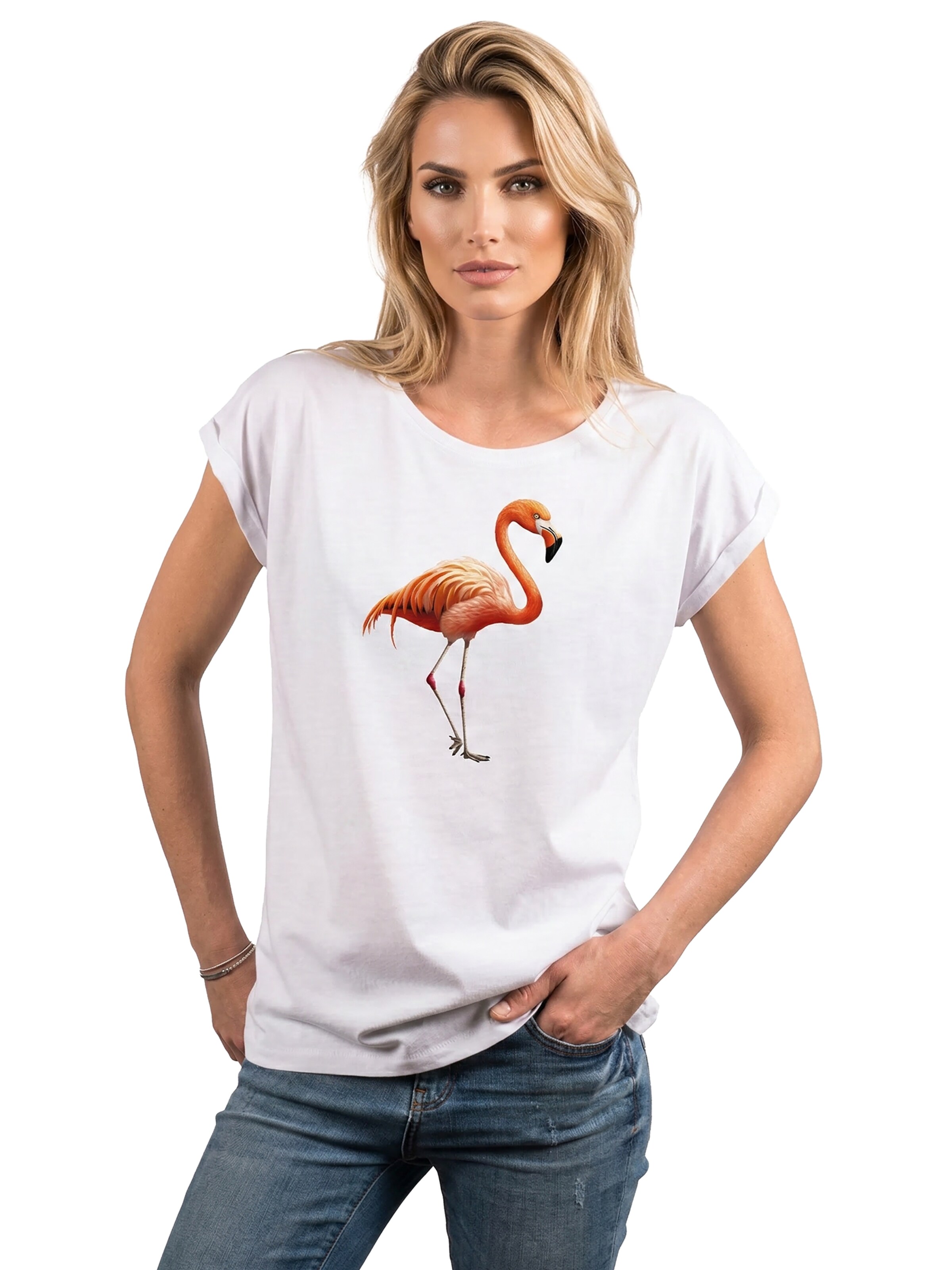 MAKAYA Shirt 'Flamingo' in White: front