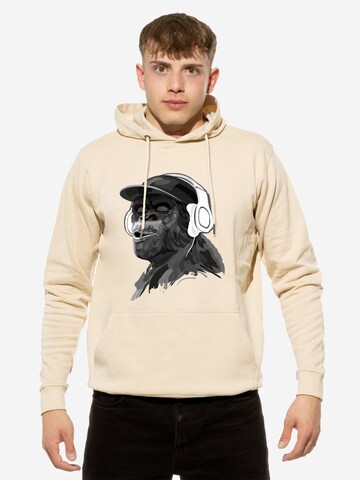 Cotton Prime Sweatshirt 'Monkey Mit DJ-Kopfhörer' in Beige: voorkant