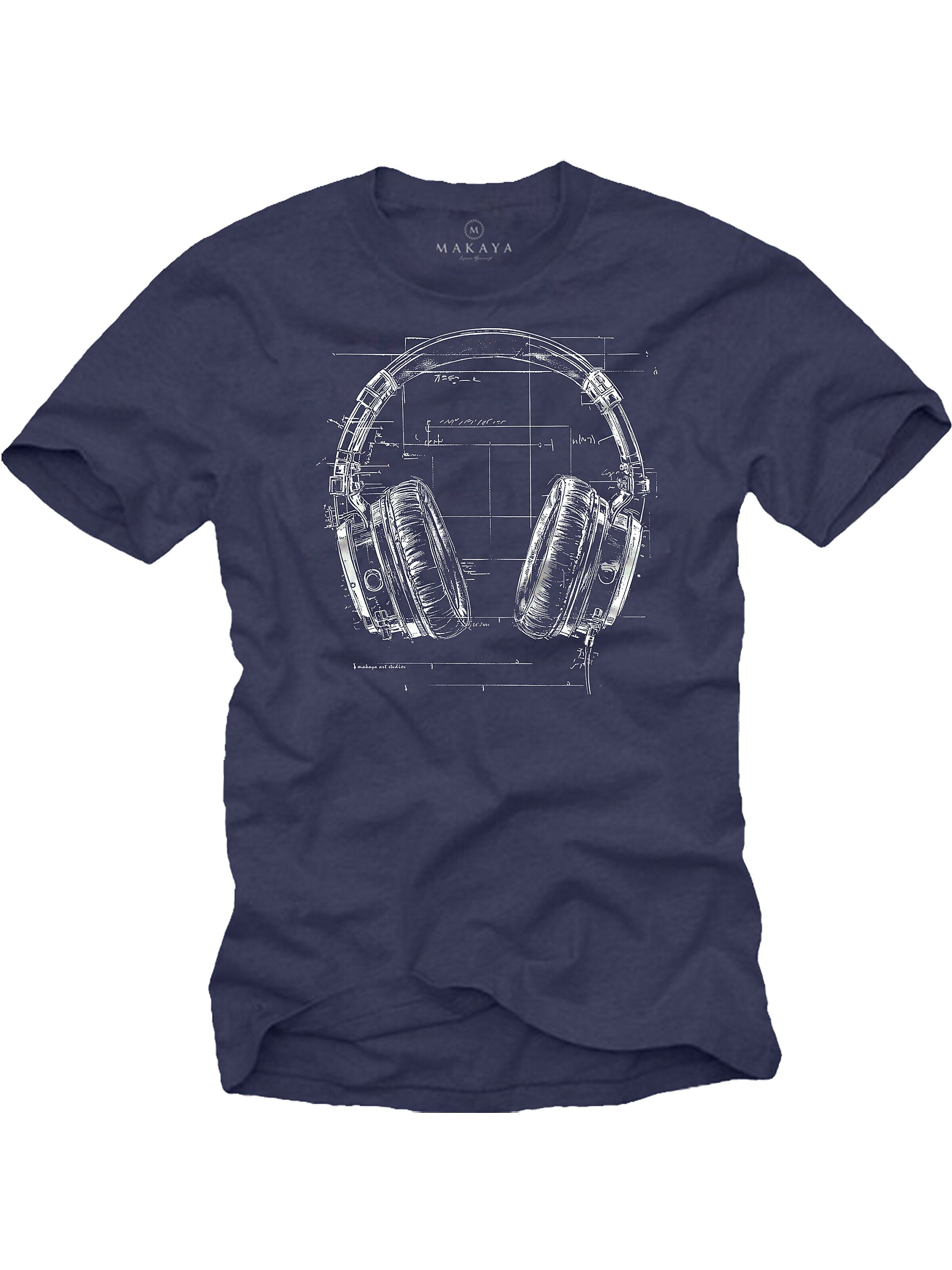 MAKAYA Shirt 'Blue Print Headphone' in Blue: front