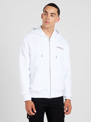 GUESS JEANS Sweatjacke 'American Tradition' in Weiß: Vorderseite