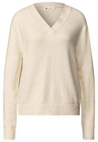 STREET ONE Langarm Pullover mit V-Ausschnitt in Beige: Vorderseite
