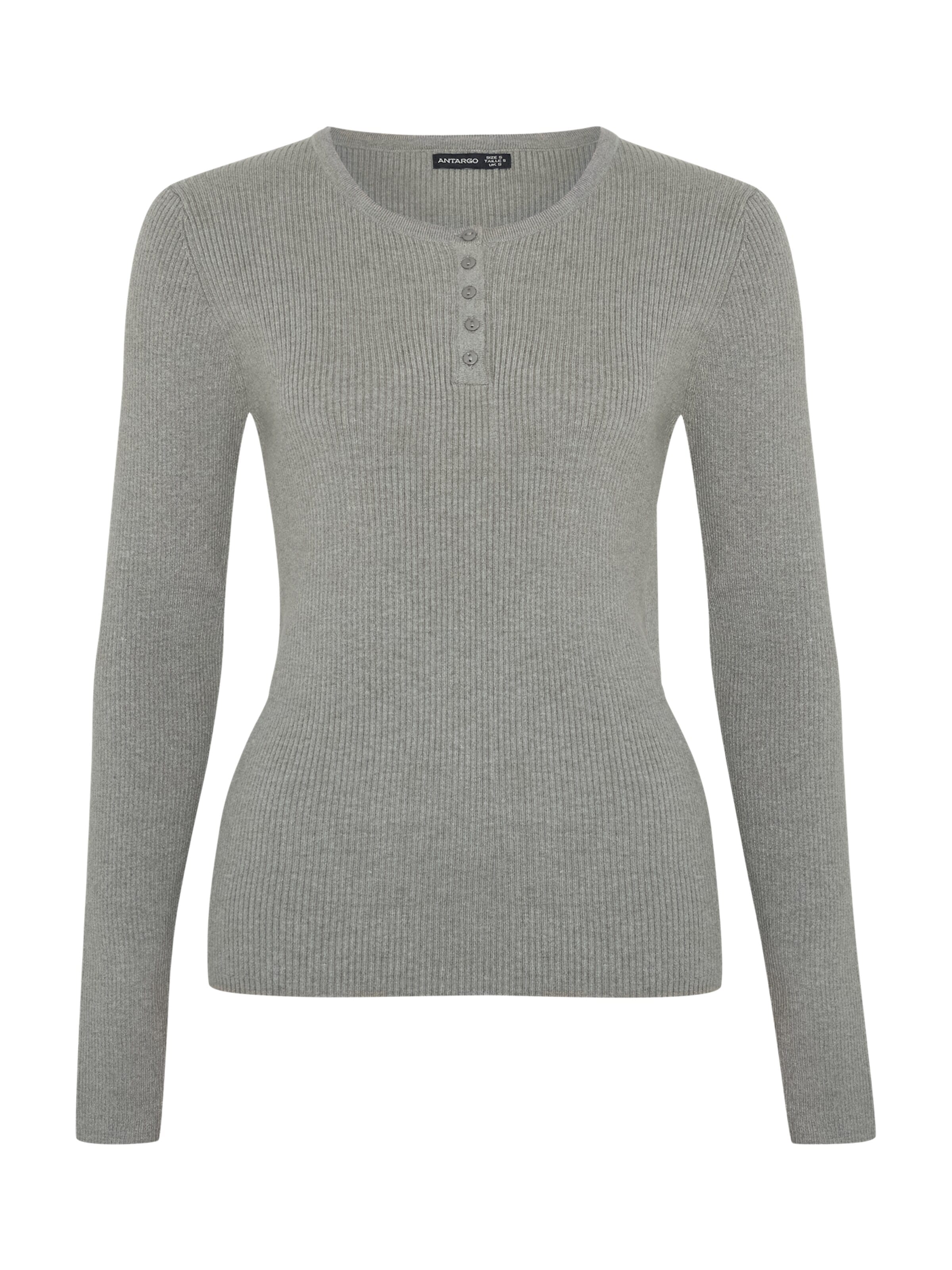 Antargo Sweater 'Basic Longsleeve with Buttons' in Green: front