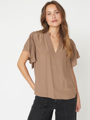 Camicia da donna 'ToraCC Frill V' di co'couture in marrone: frontale