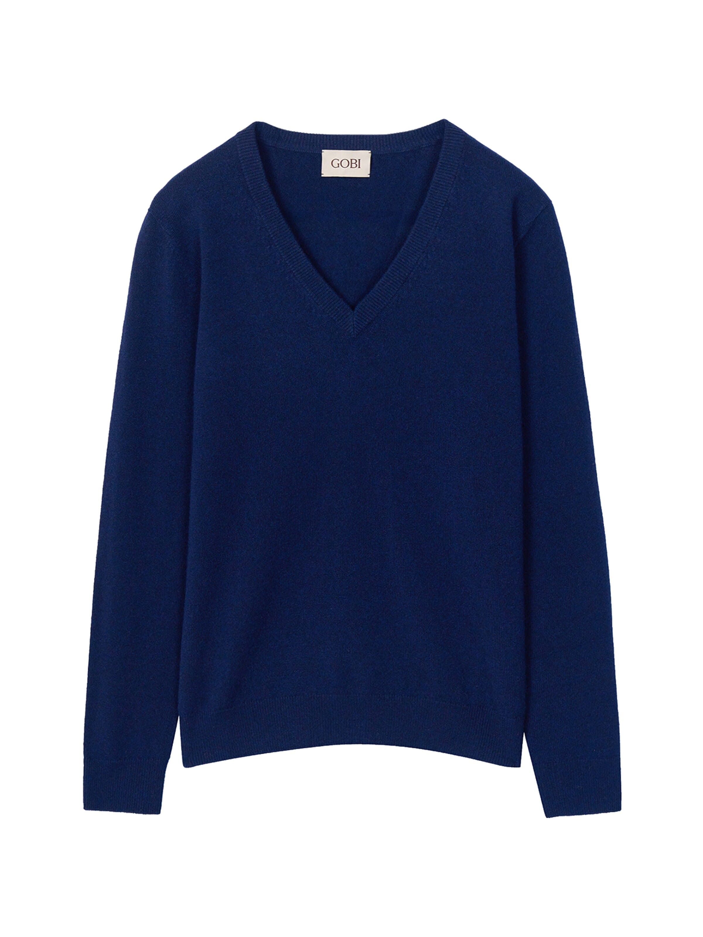 GOBI Cashmere - Jersey 'Women's Essential Cashmere V-Neck Sweater' en azul: frente