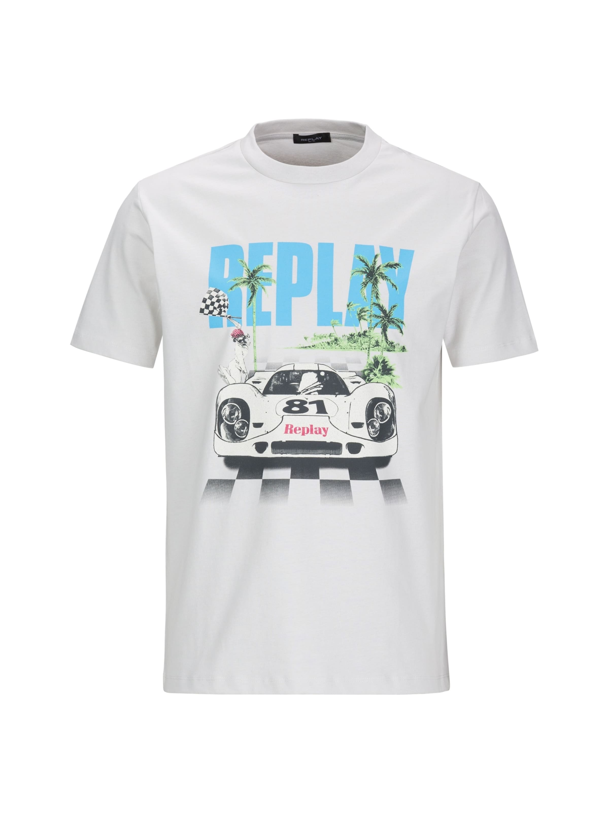 REPLAY T-Shirt 'Racing Car' en XXXL en bleu clair / vert clair / noir / blanc cassé, Vue avec produit
