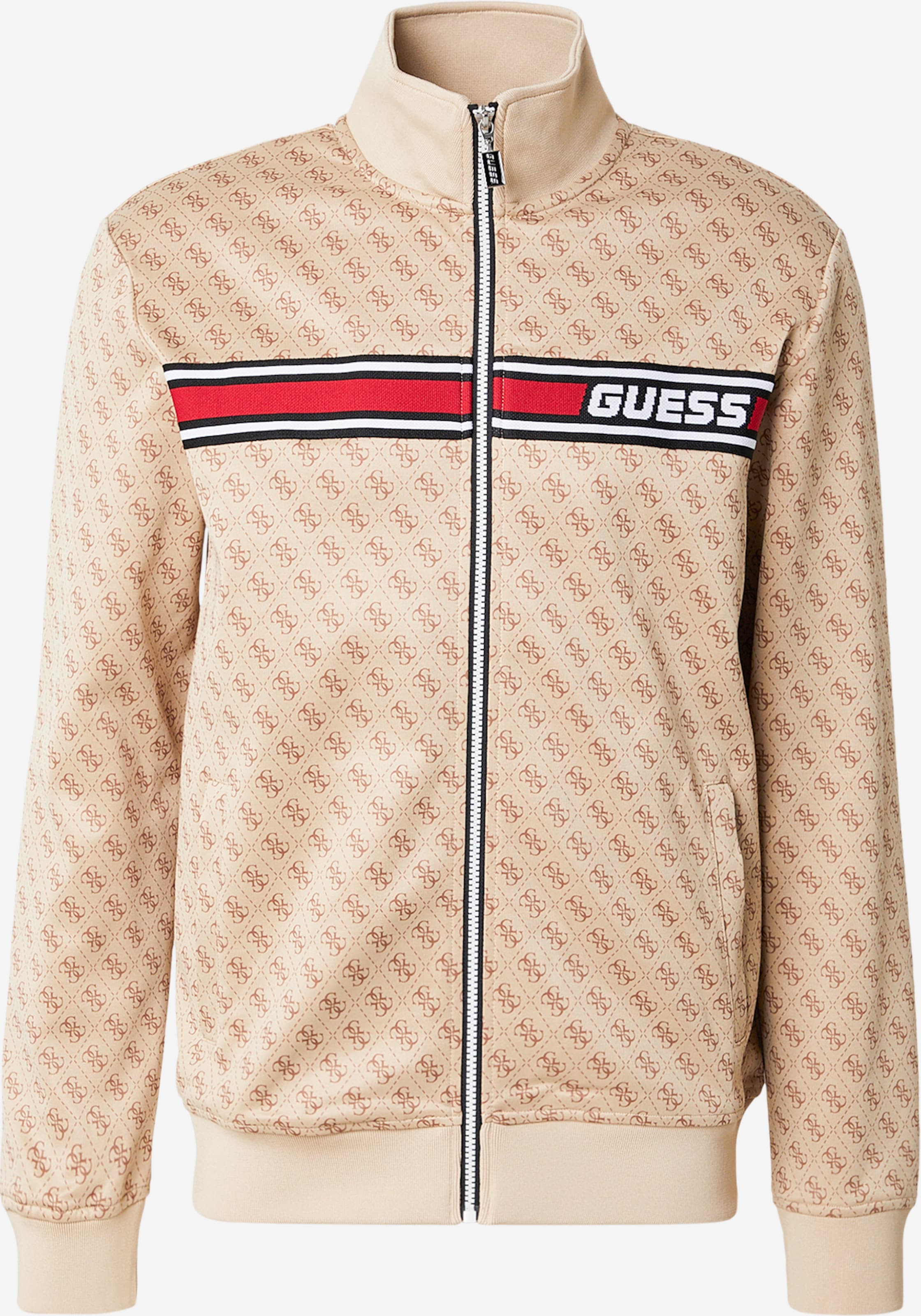 GUESS Athletic Zip-Up Hoodie 'Korbin' in Cappuccino | ABOUT YOU