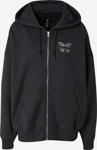 CONVERSE Sweat jacket 'Blooming' in Black: front