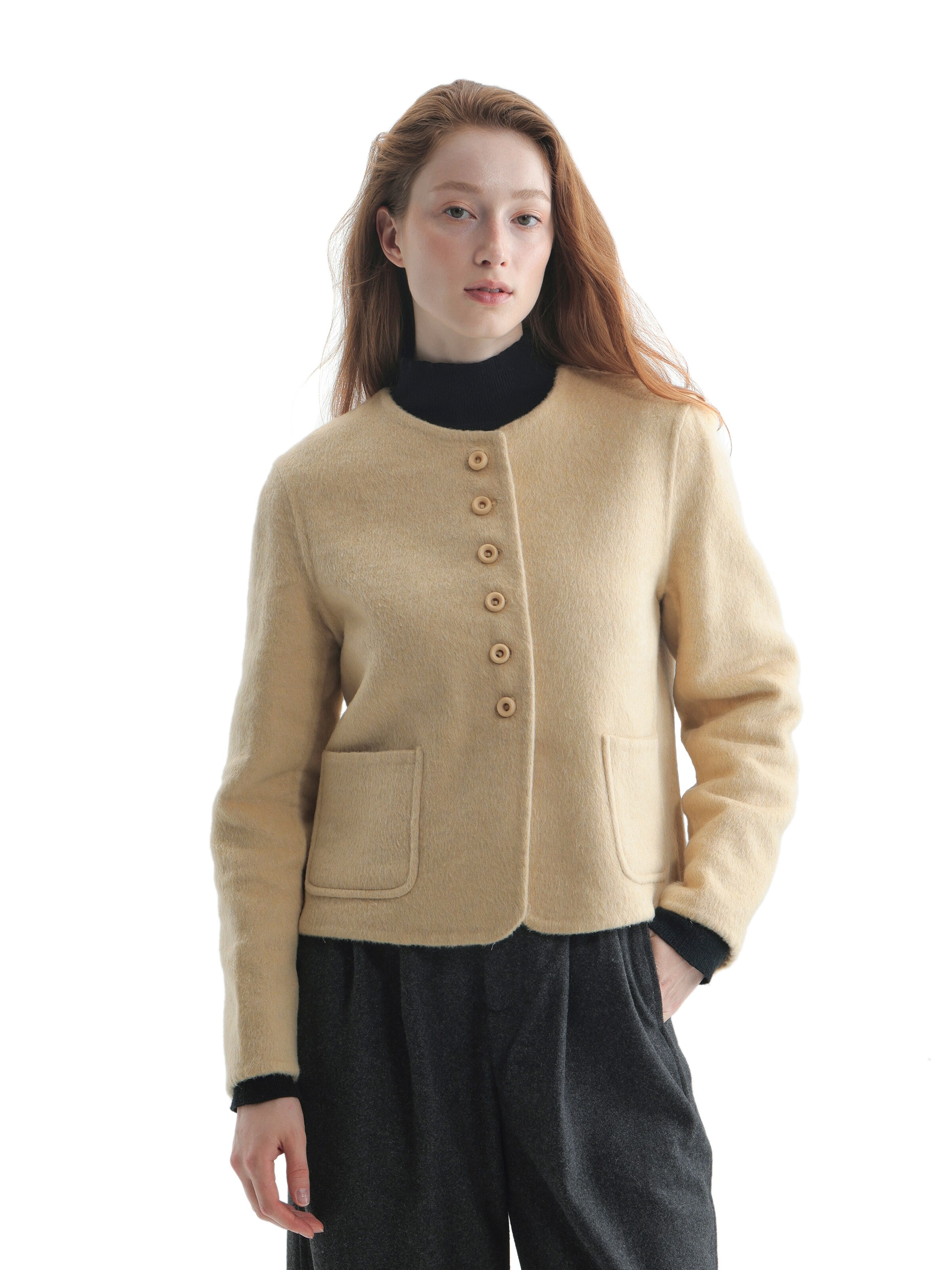 TorWeit Knit Cardigan 'Wool-Blend Coat Short' in Beige