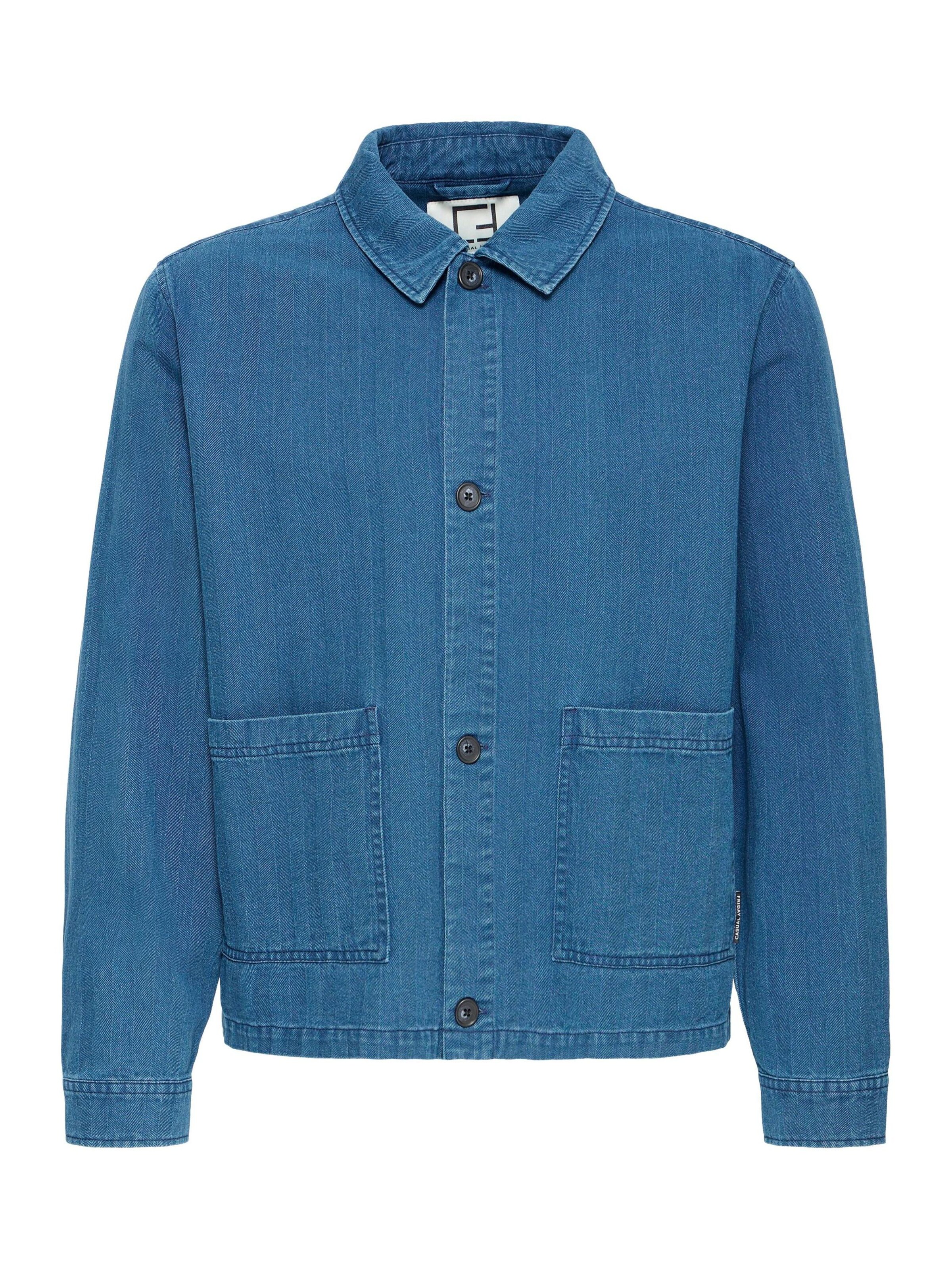 Casual Friday Tussenjas ' CFAsplund Herringbone ' in Blauw: voorkant