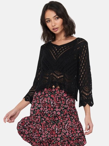 JDY Tröja 'JDY JDYNEW SUN 3/4 CROPPED PULLOVER KNT NOOS MAGLIONCINO' i svart: framsida