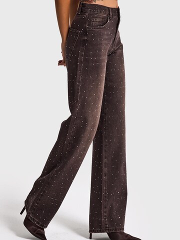 IT'S BASIC Loose fit Jeans 'RHINESTONE LOOSE MID RISE JEANS' in Brown