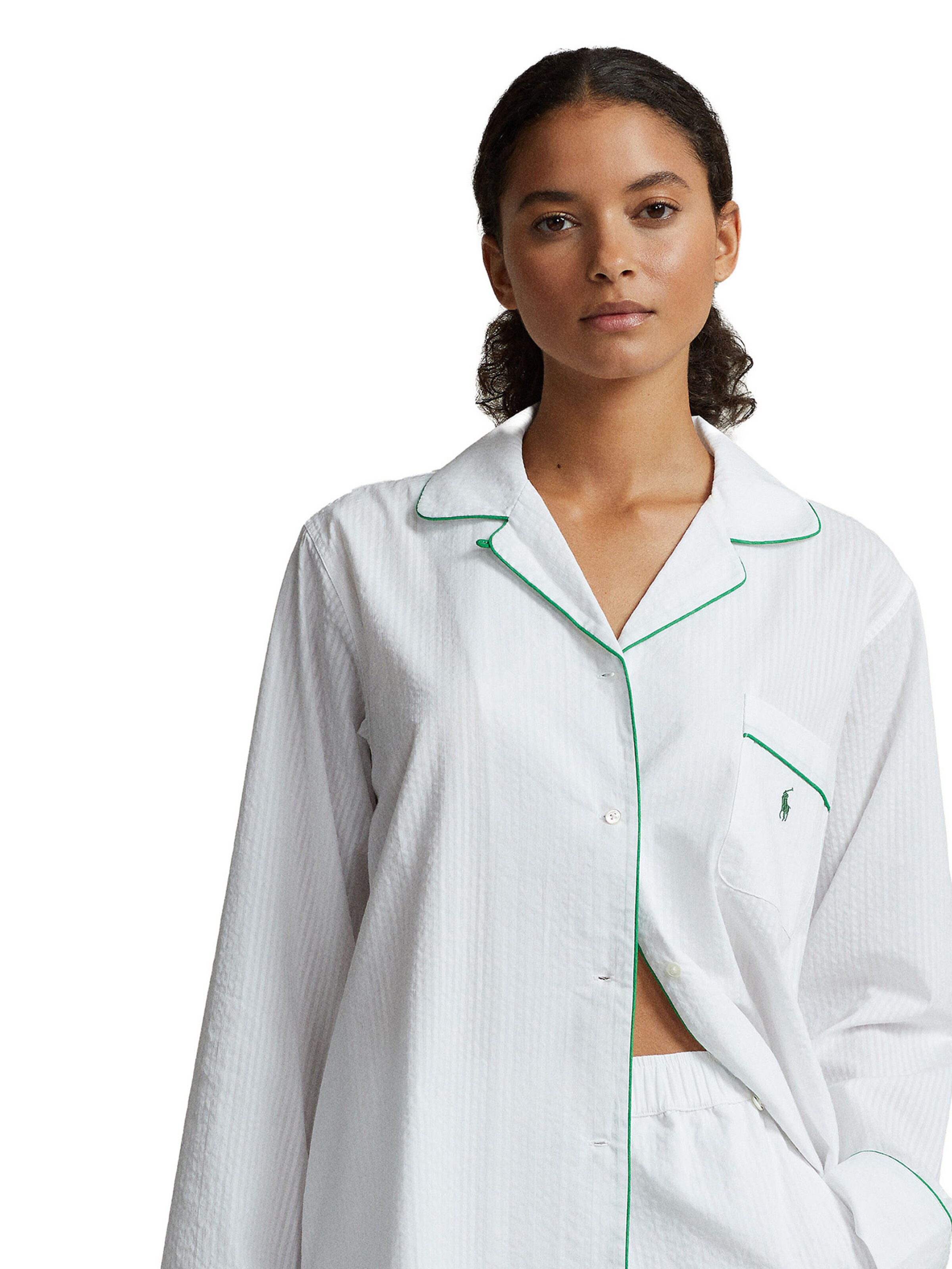 Pyjama ' Madison PJ Set - Summer Soft Seersucker ' Polo Ralph Lauren en blanc