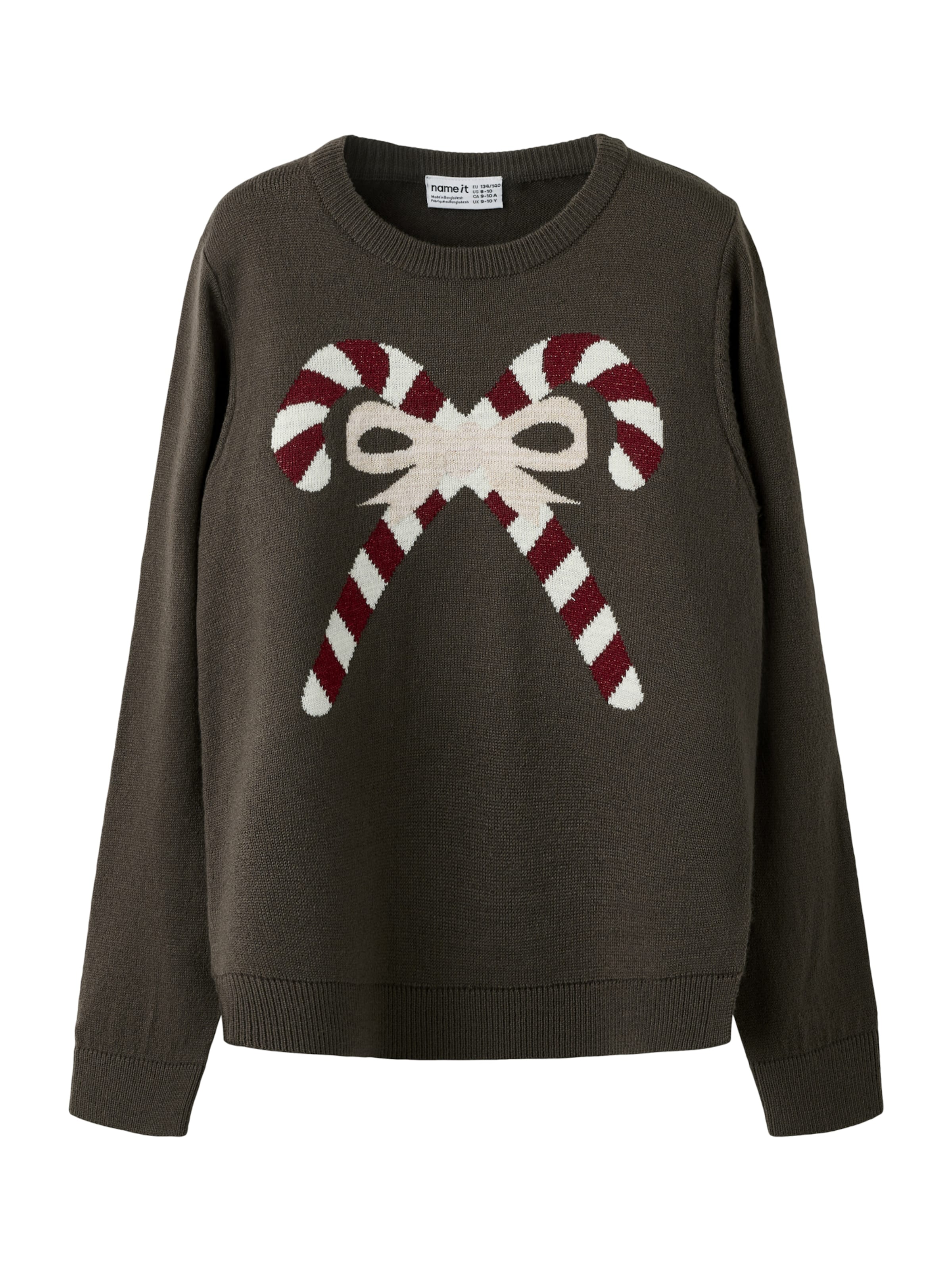 NAME IT Sweater 'NKFRALLILE' in 116 in Dark brown / Carmine red / White, Item view