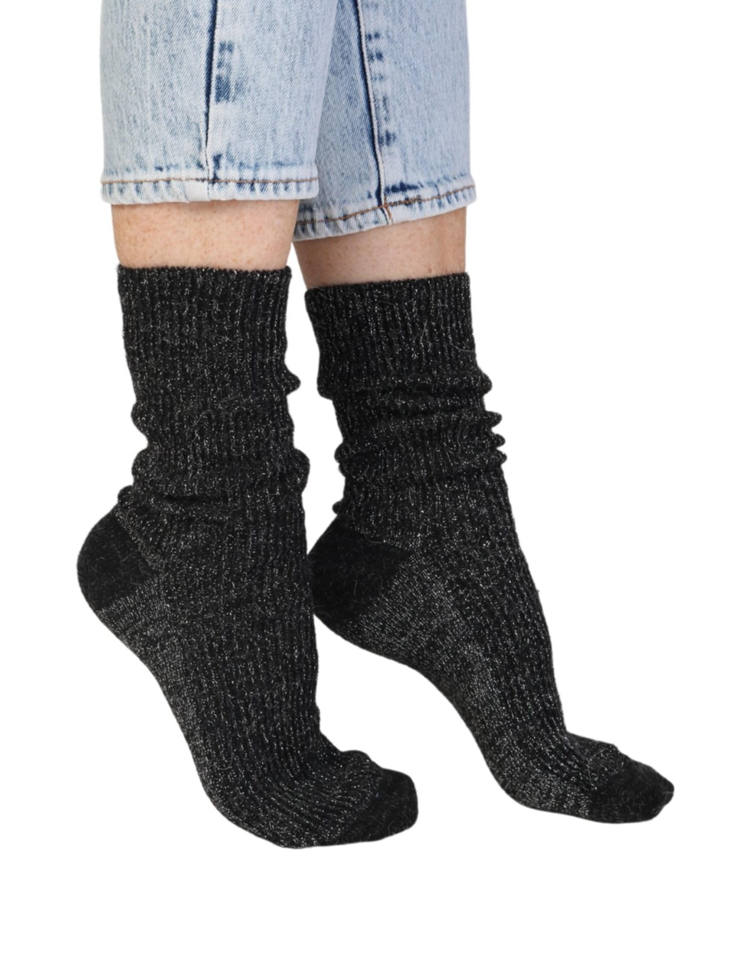 Chaussettes 'ALPACA WOOL sparkly socks' Sokisahtel en noir : devant
