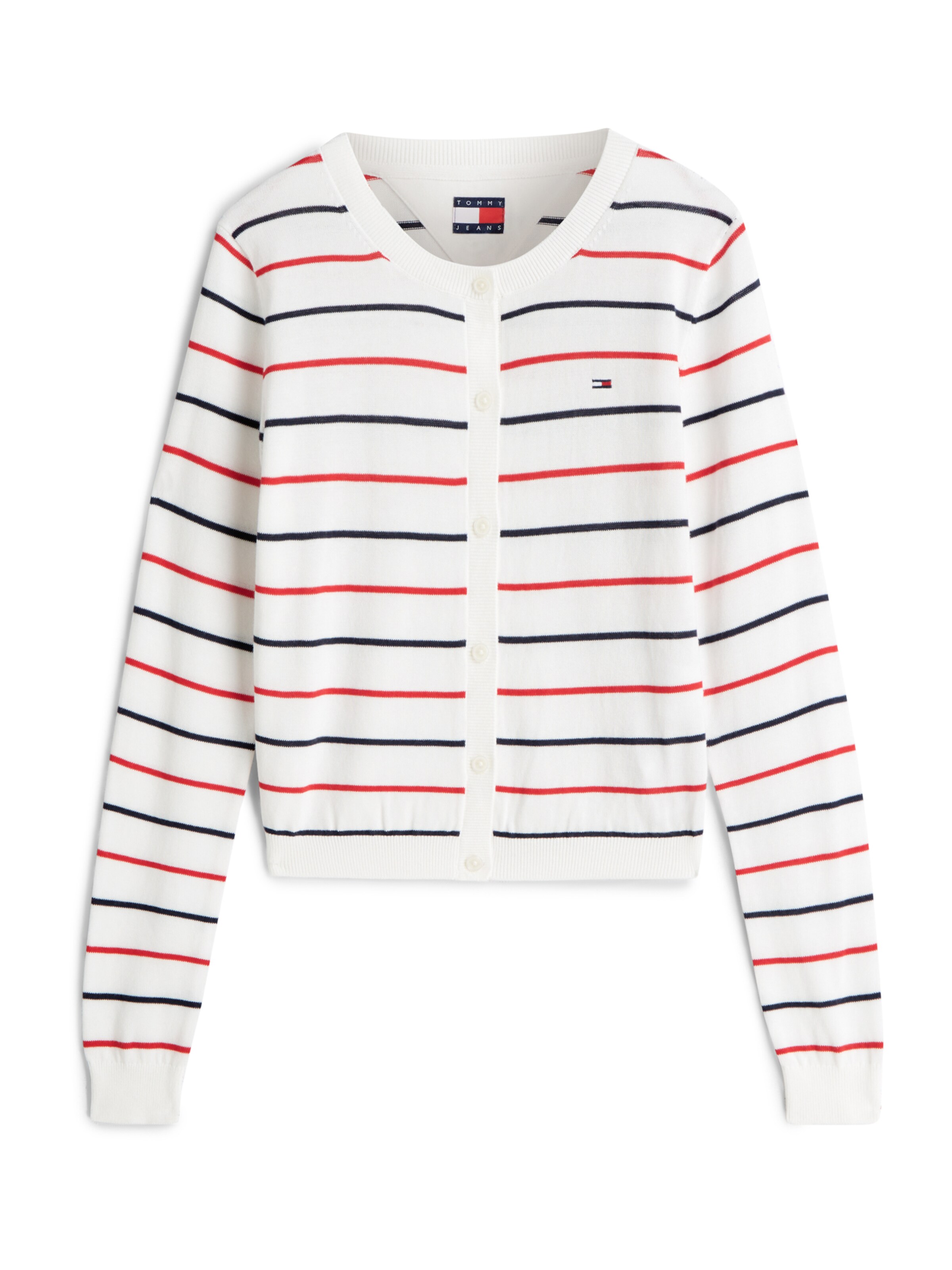 Tommy Jeans Neuletakki 'ESSENTIAL' koossa XS-S värissä laivastonsininen / punainen / valkoinen, Tuotenäkymä