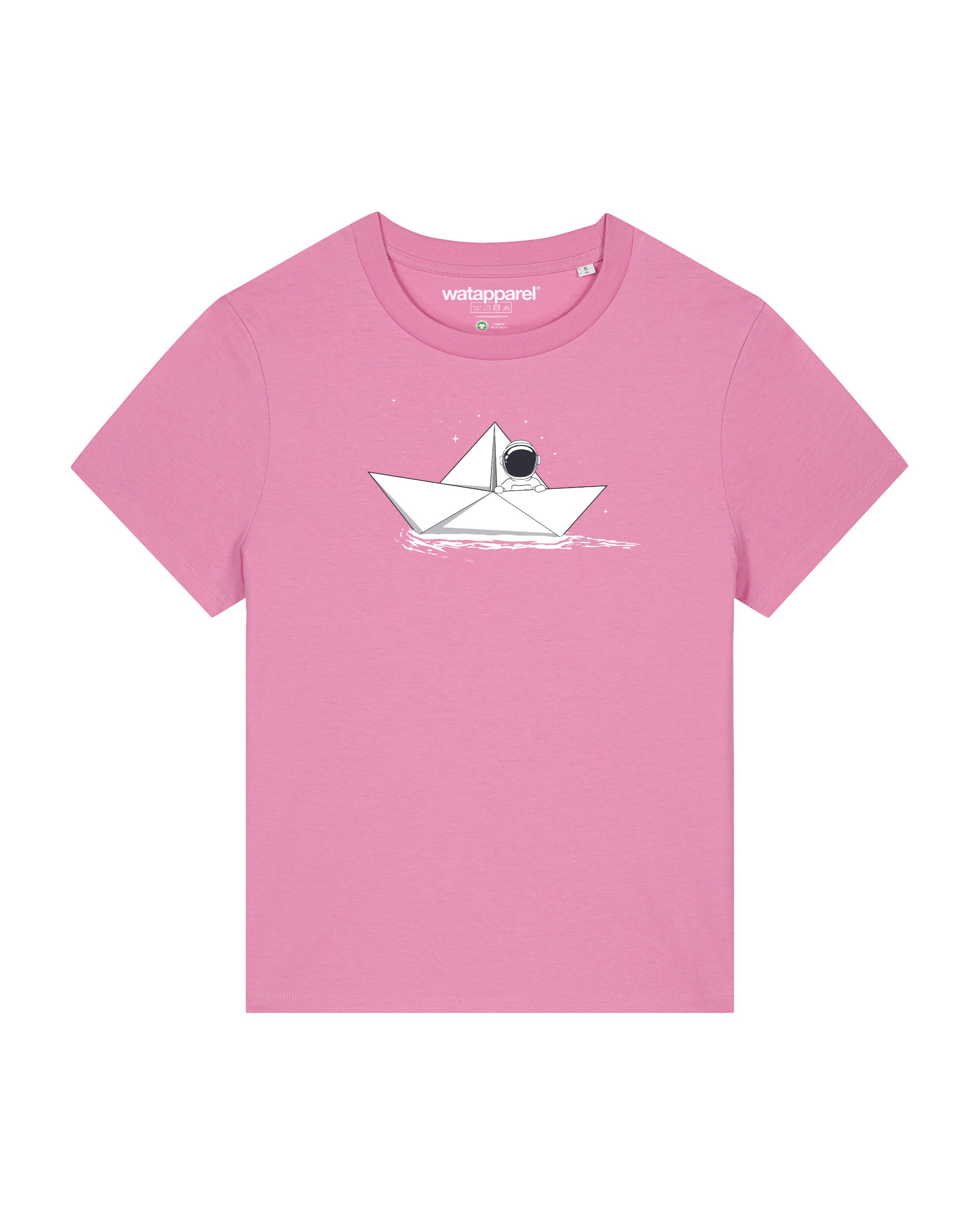 Watapparel Shirt 'Astronaut in paper boat' in Pink: front