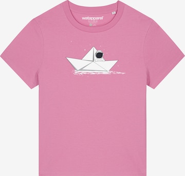 T-shirt 'Astronaut in paper boat' Watapparel en rose : devant