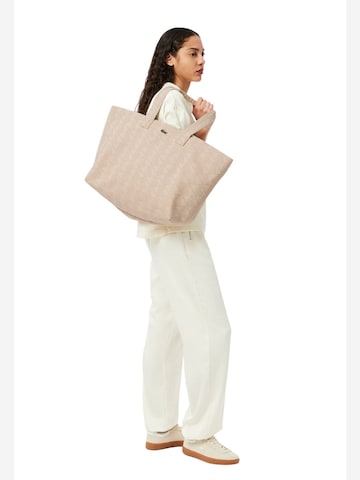 Cabas 'Lacoste Sac Cabas XL Summer Pack Mono Jaquard Blanc' LACOSTE en beige : devant