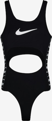 Nike Swim Swimsuit ' Cutout Logo Tape ' in Black: front