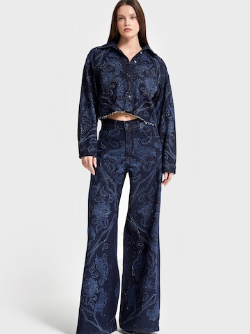 IT'S BASIC Between-season jacket 'Rhinestone Printed Denim Jacket' in Blue