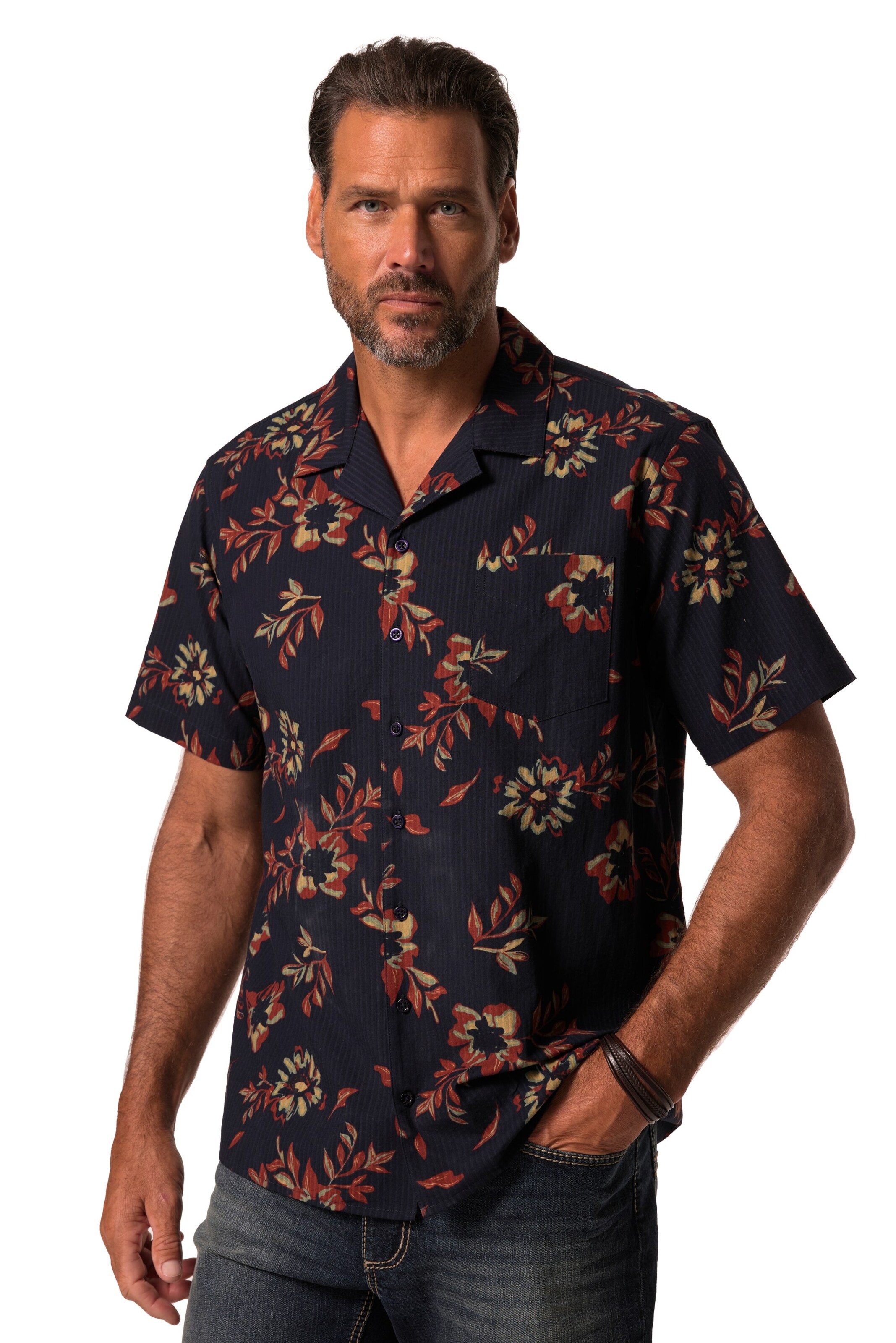 JP1880 Regular fit Overhemd in Zwart: voorkant