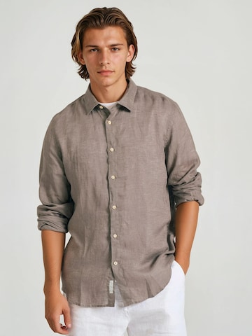 Funky Buddha Regular fit Overhemd in Beige: voorkant