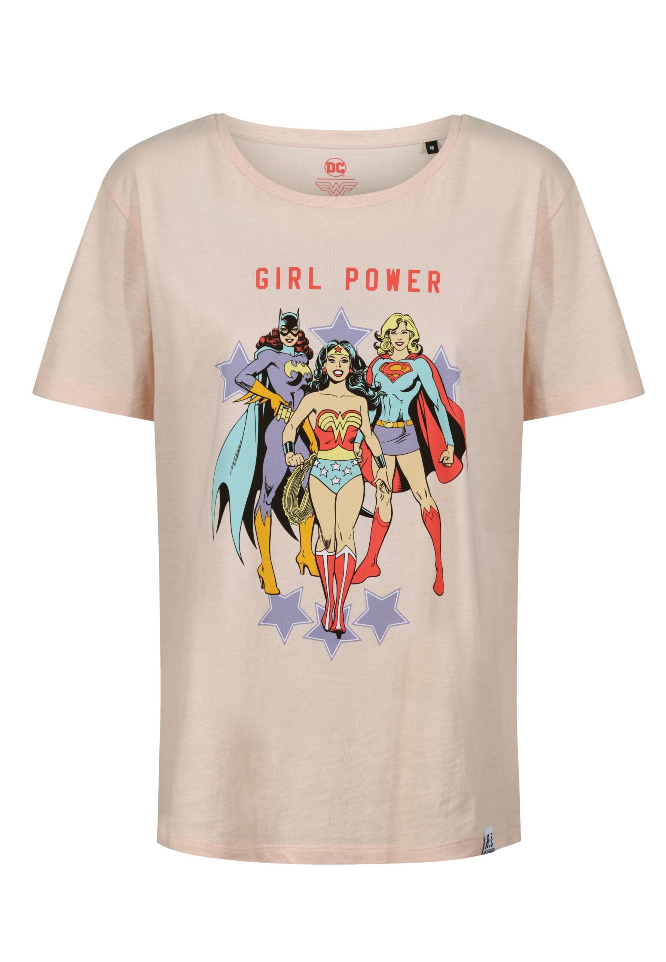 Recovered Shirt 'Girl Power Heroes Slub' in Pink: front