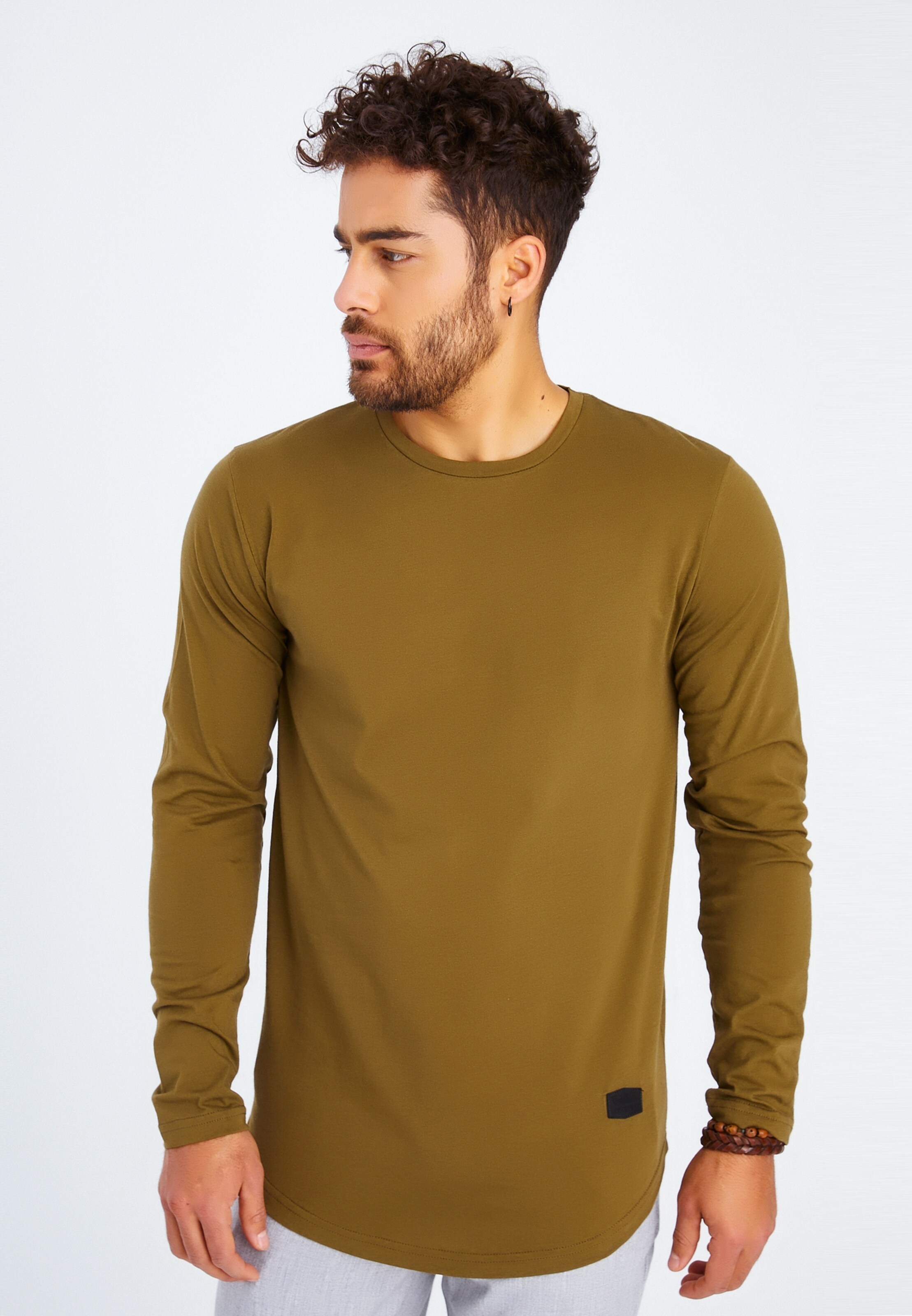 Männer Shirts Leif Nelson Longsleeve Rundhals in Khaki - OQ87905 Männer Shirts Leif Nelson Longsleeve Rundhals in Khaki - OQ87905