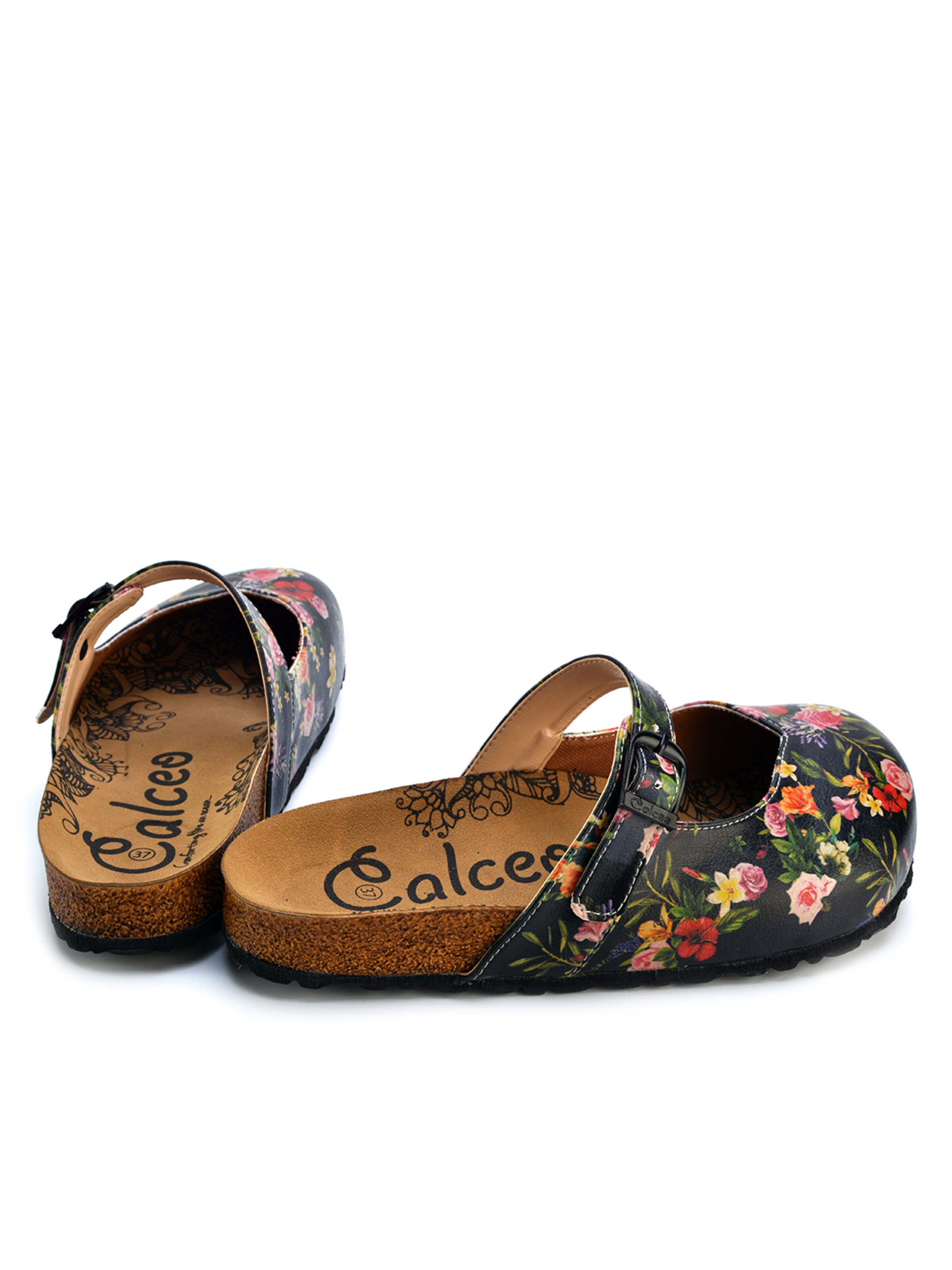 Goby Træsko 'Women shoes Goby-Calceo mules with flowers CAL2201' i sort