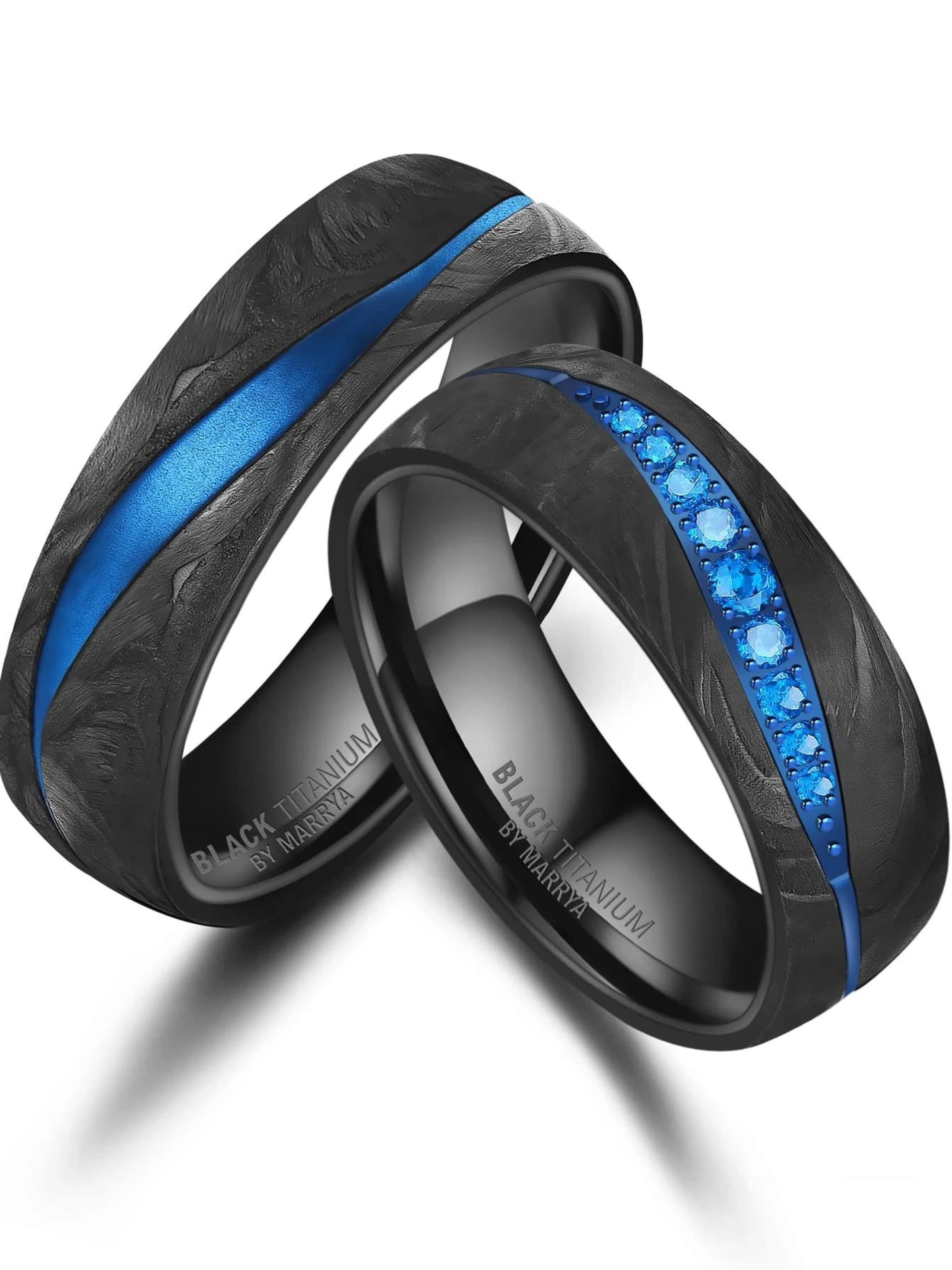MARRYA Ring 'MARRYA Ehering BT-17 Black Titanium Ocean Blue Edition' in Black