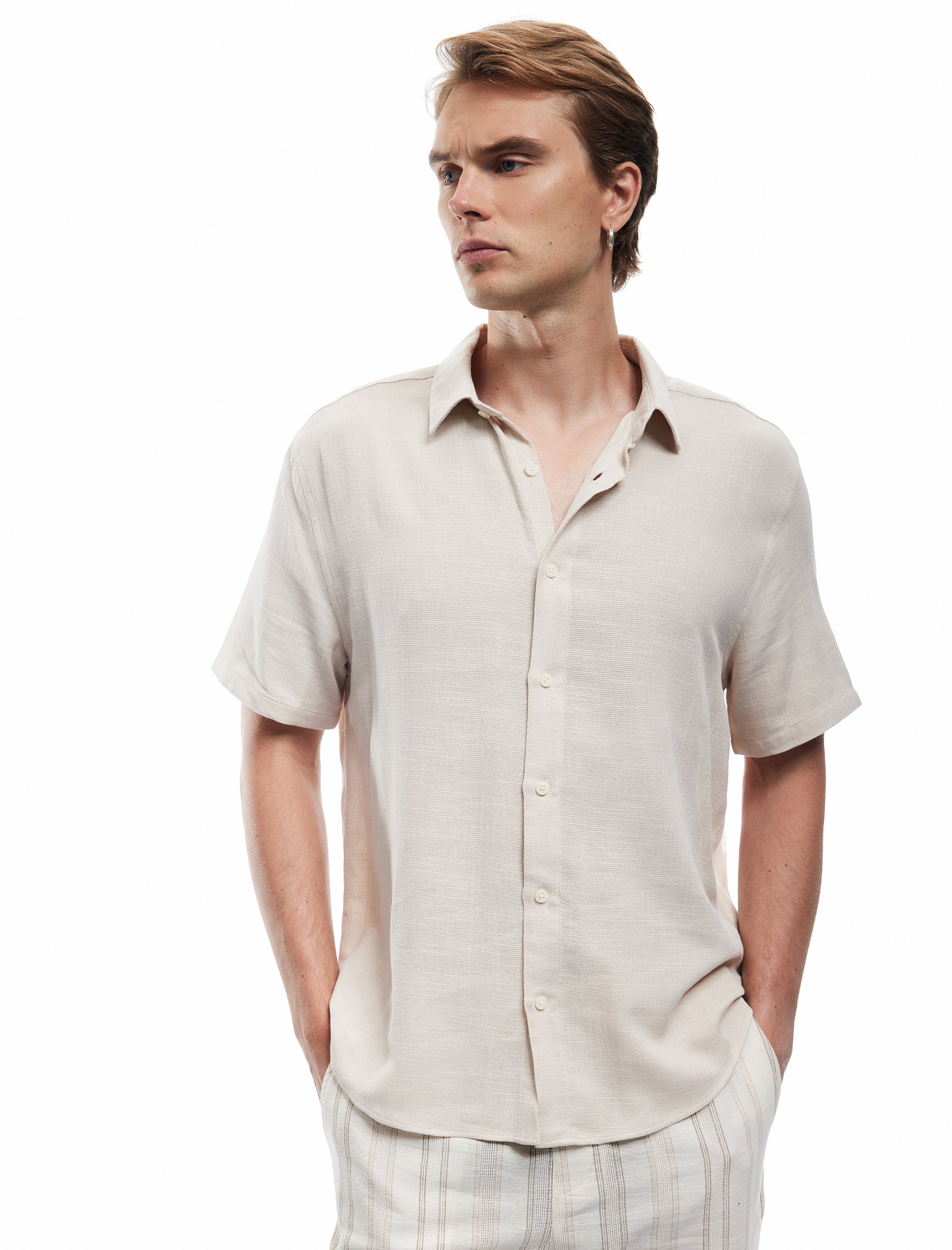 Koton Comfort fit Button Up Shirt in Beige: front