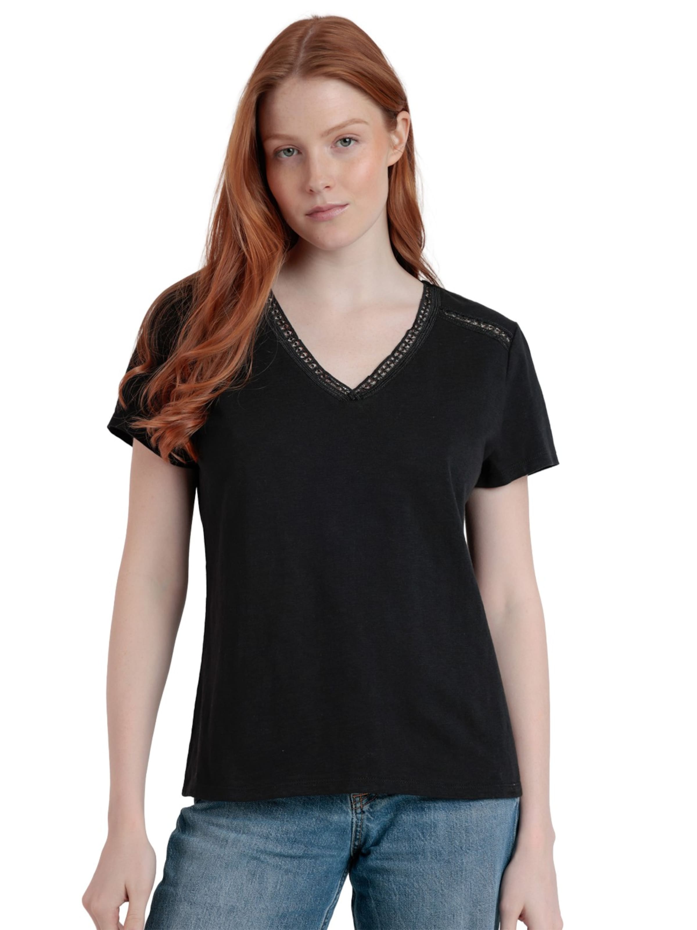 admas - Top 'ADMAS Camiseta Manga Corta Slub Entredos para Mujer' en negro: frente