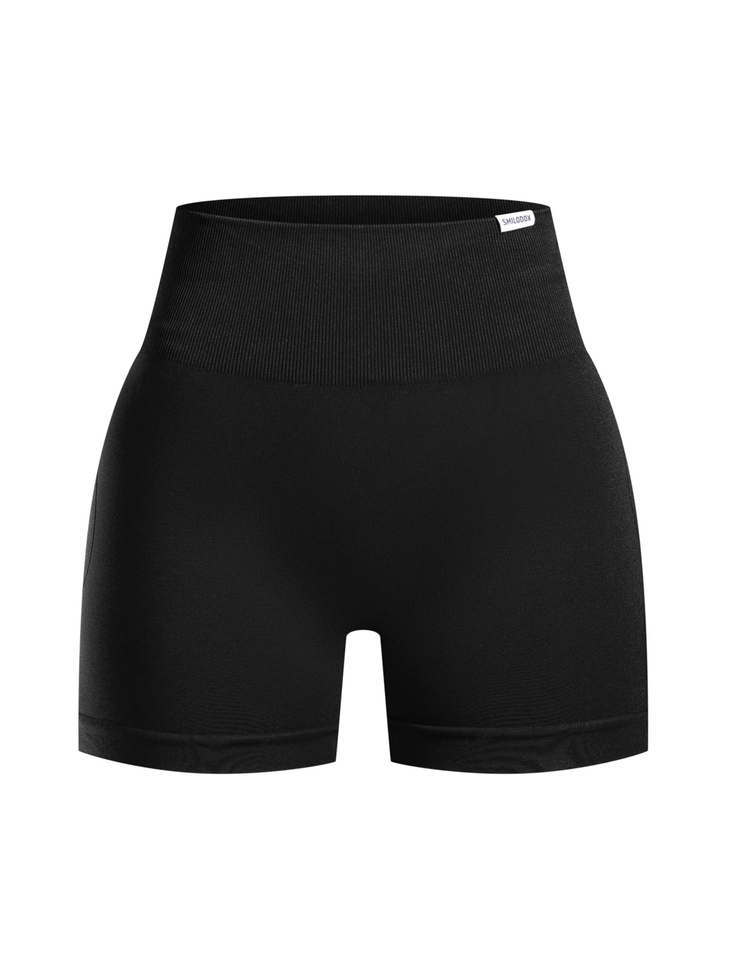 Smilodox Slimfit Issy Seamless Scrunch Shorts High Waist in Schwarz: Vorderseite