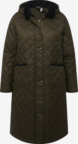 Ulla Popken Between-Seasons Coat in Green: front