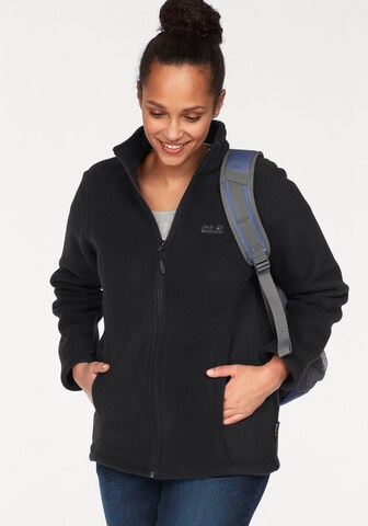 JACK WOLFSKIN Athletic Fleece Jacket in Black: front