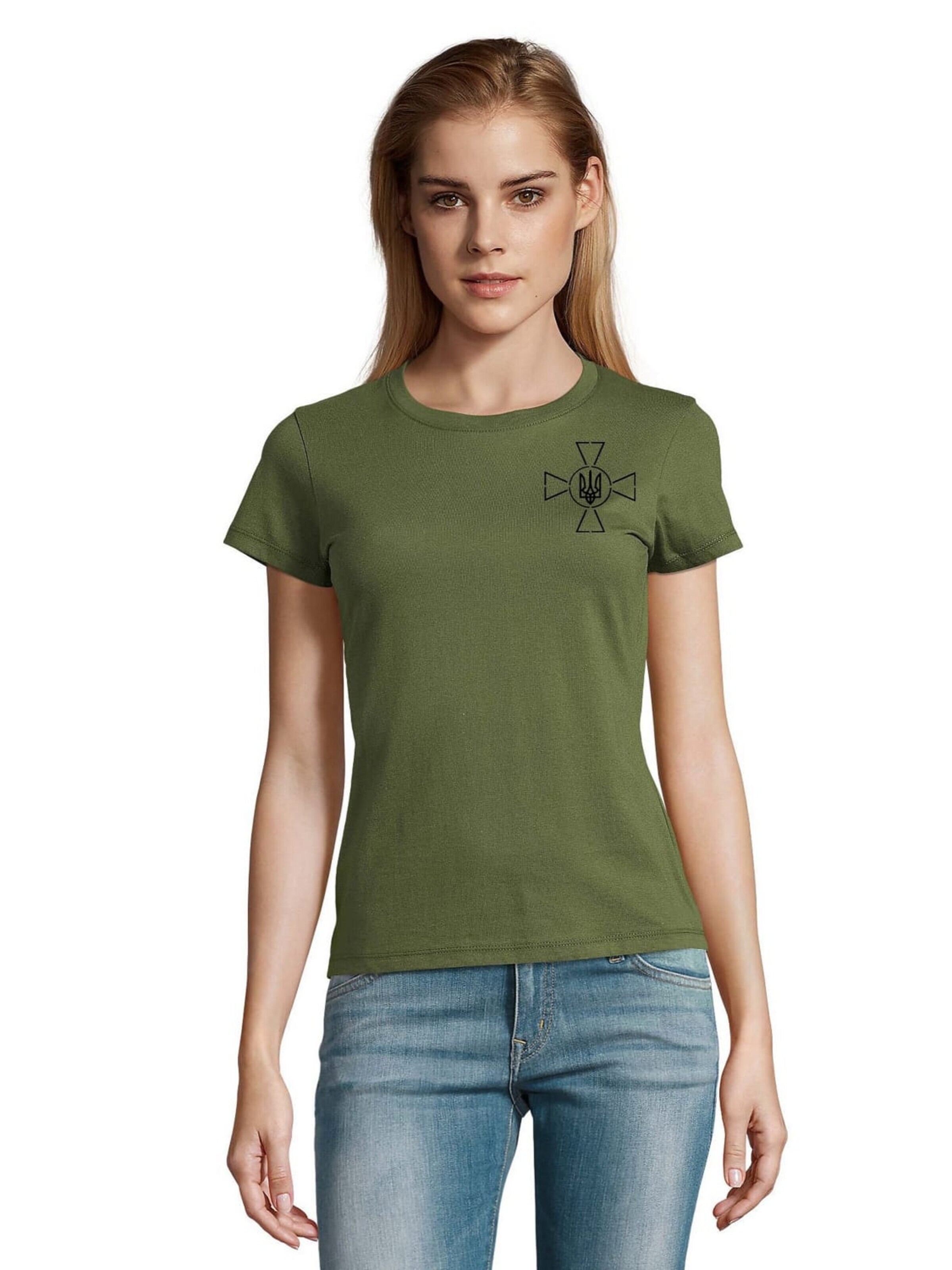 Blondie & Brownie Shirt 'SelenskyjKreuz'‌‌‌‌‌‌‌‌‌ in Grün: Vorderseite