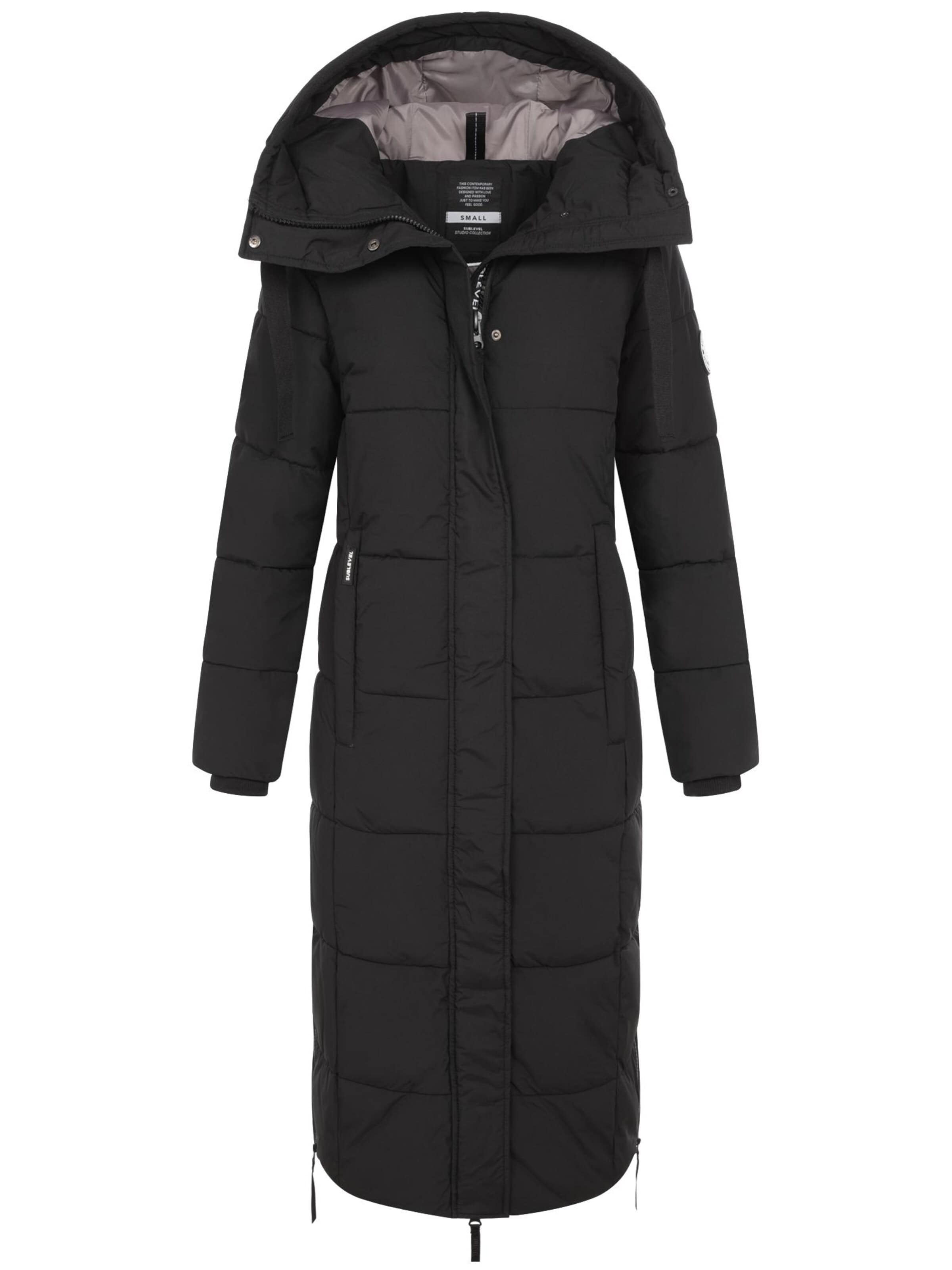 Sublevel Winter Jacket 'Damen Winter Jacke Mantel Parka Steppjacke Steppmantel Extra Lang 124' in Black: front