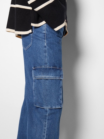 Bershka Wide leg Cargojeans in Blauw