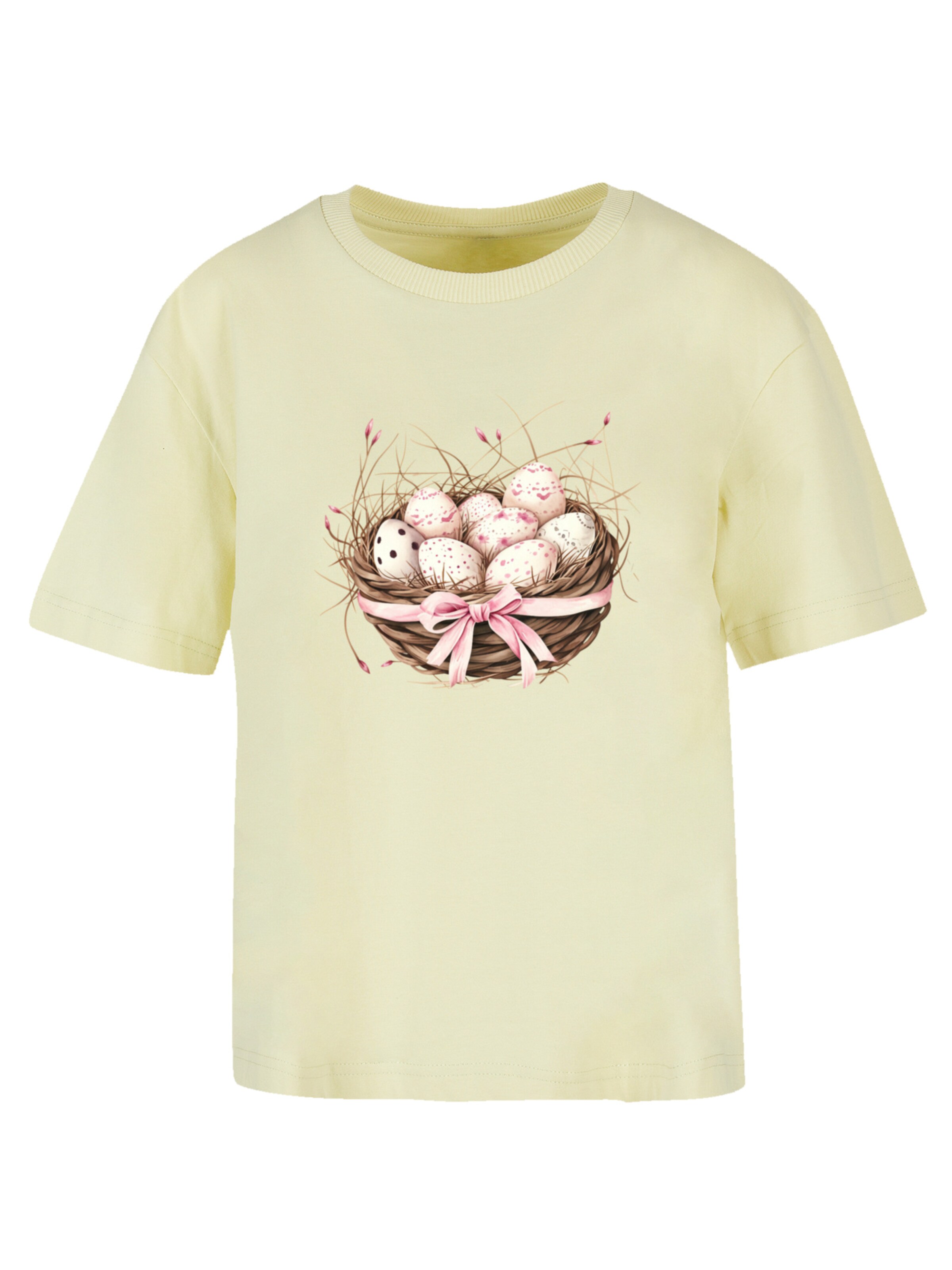 F4NT4STIC T-Shirt 'Osterei Nest Korb Dekor' in Gelb: Vorderseite