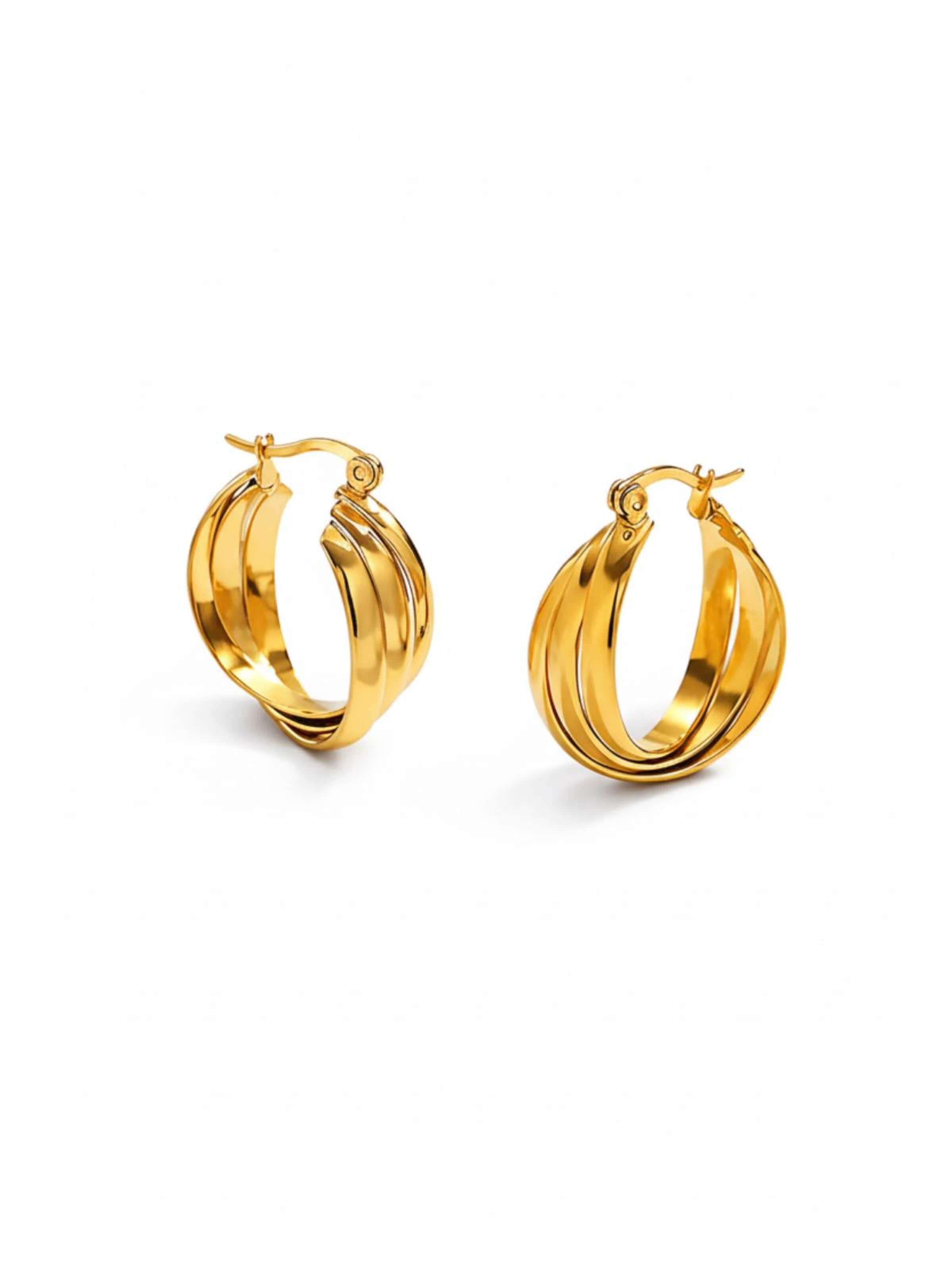 Boucles d'oreilles 'TRIPLE RIDGE HOOPS' Cala Rose en or