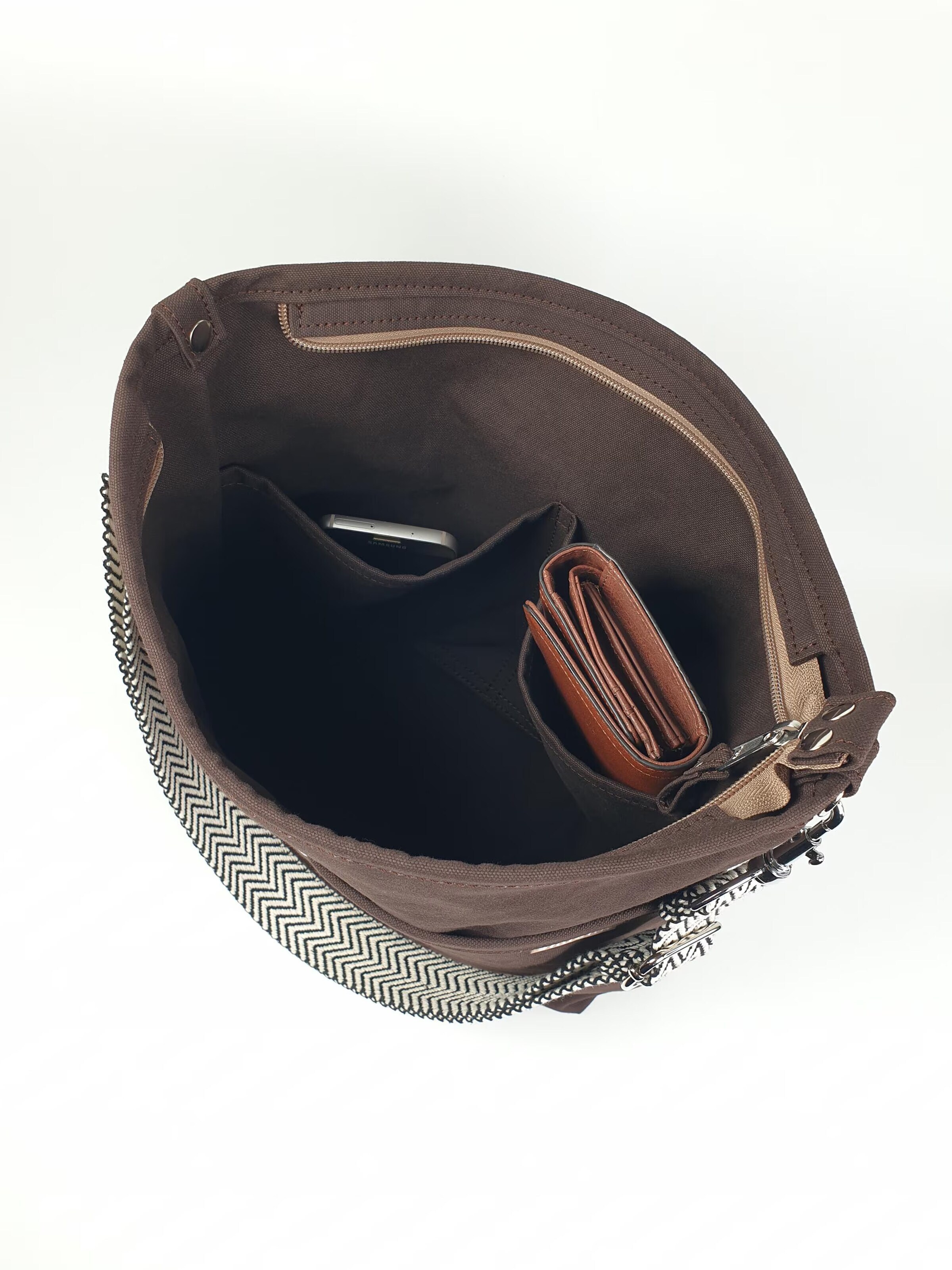 SANUMI Crossbody Bag 'Canvas Hobobag' in Brown