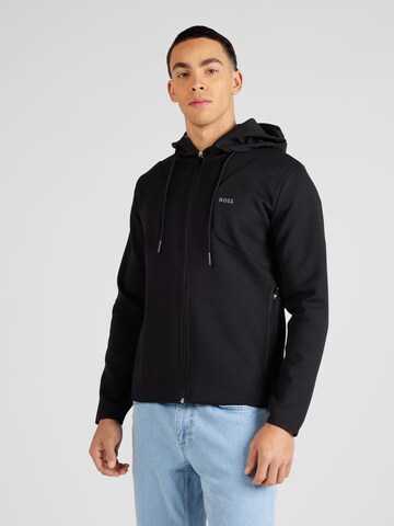 BOSS Sweat jacket 'Saggy1' in Black: front