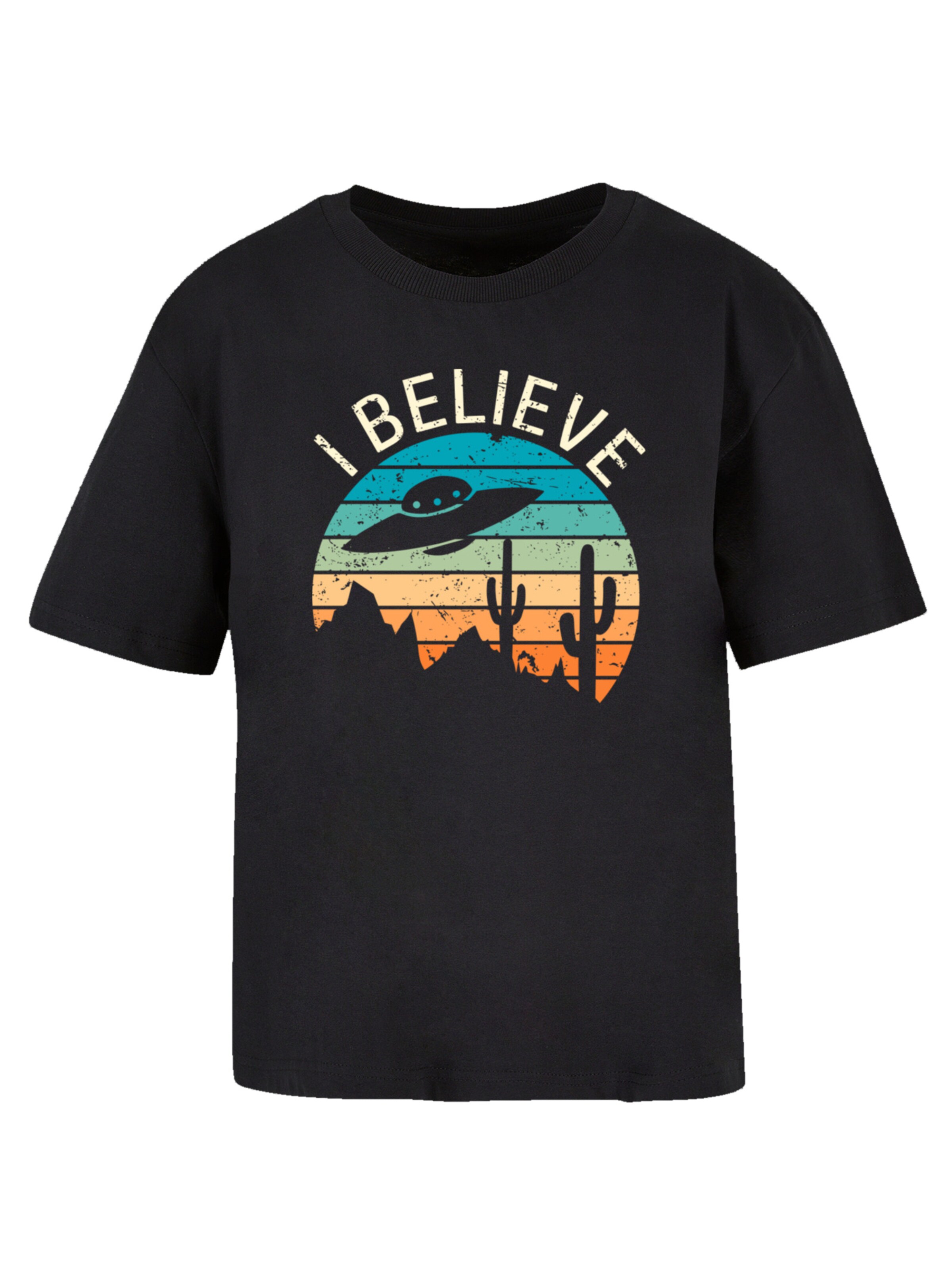 T-shirt 'I Believe UFO Alien Sonnenuntergang' F4NT4STIC en noir : devant