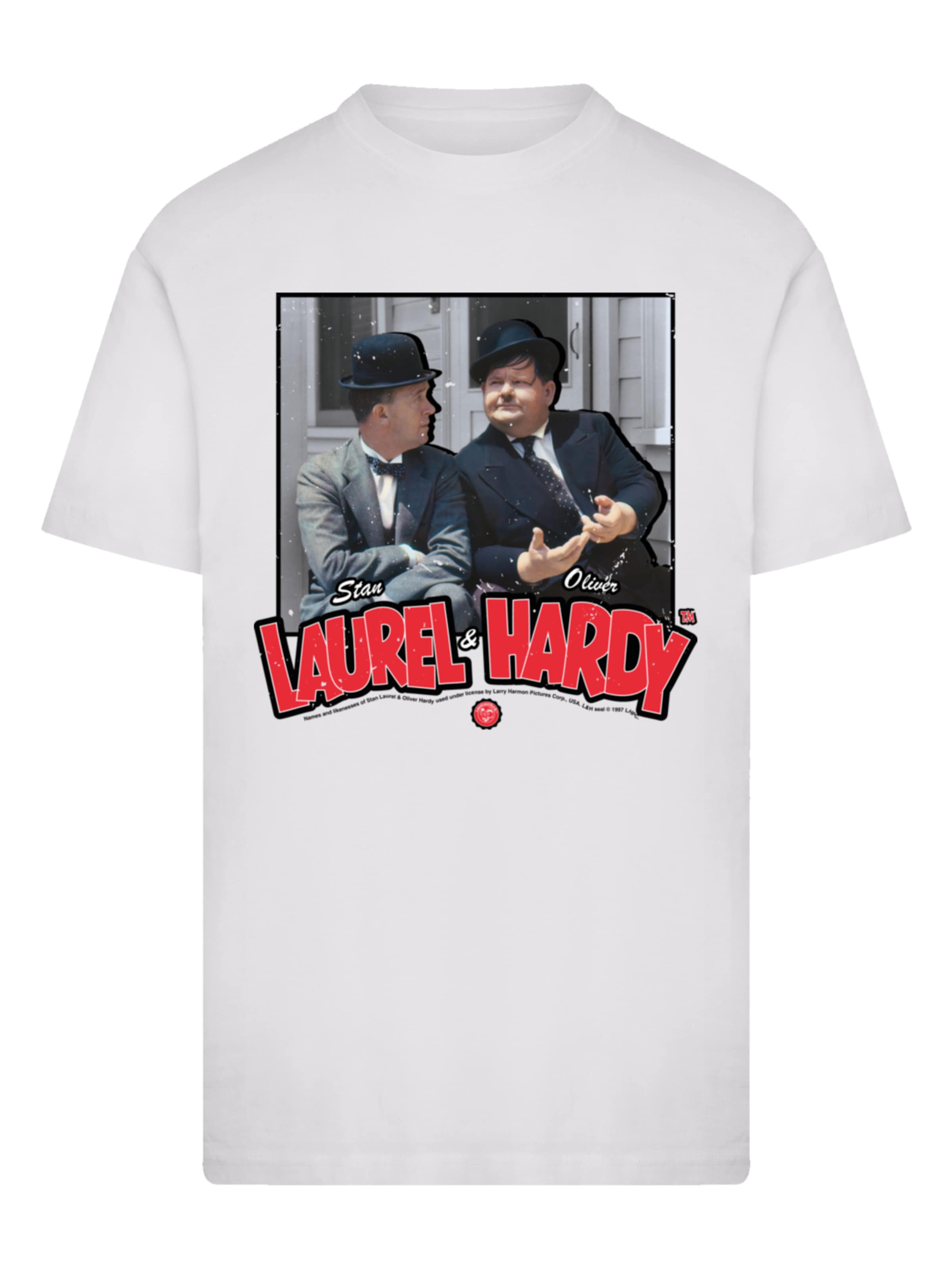 F4NT4STIC Shirt 'Stan Laurel & Oliver Hardy Comedy Duo' in White: front
