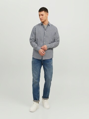 JACK & JONES Средняя посадка Рубашка 'JJGingham' в Синий