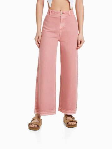 Bershka Wide leg Broek in Roze: voorkant