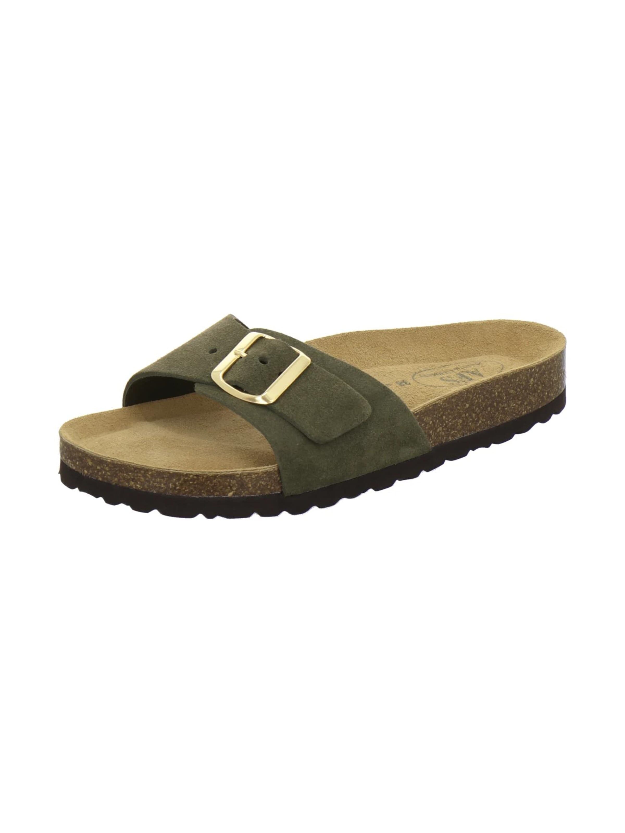 AFS-Schuhe - Zapatos abiertos 'Pantoletten Damen Einschnaller moos' en verde: frente